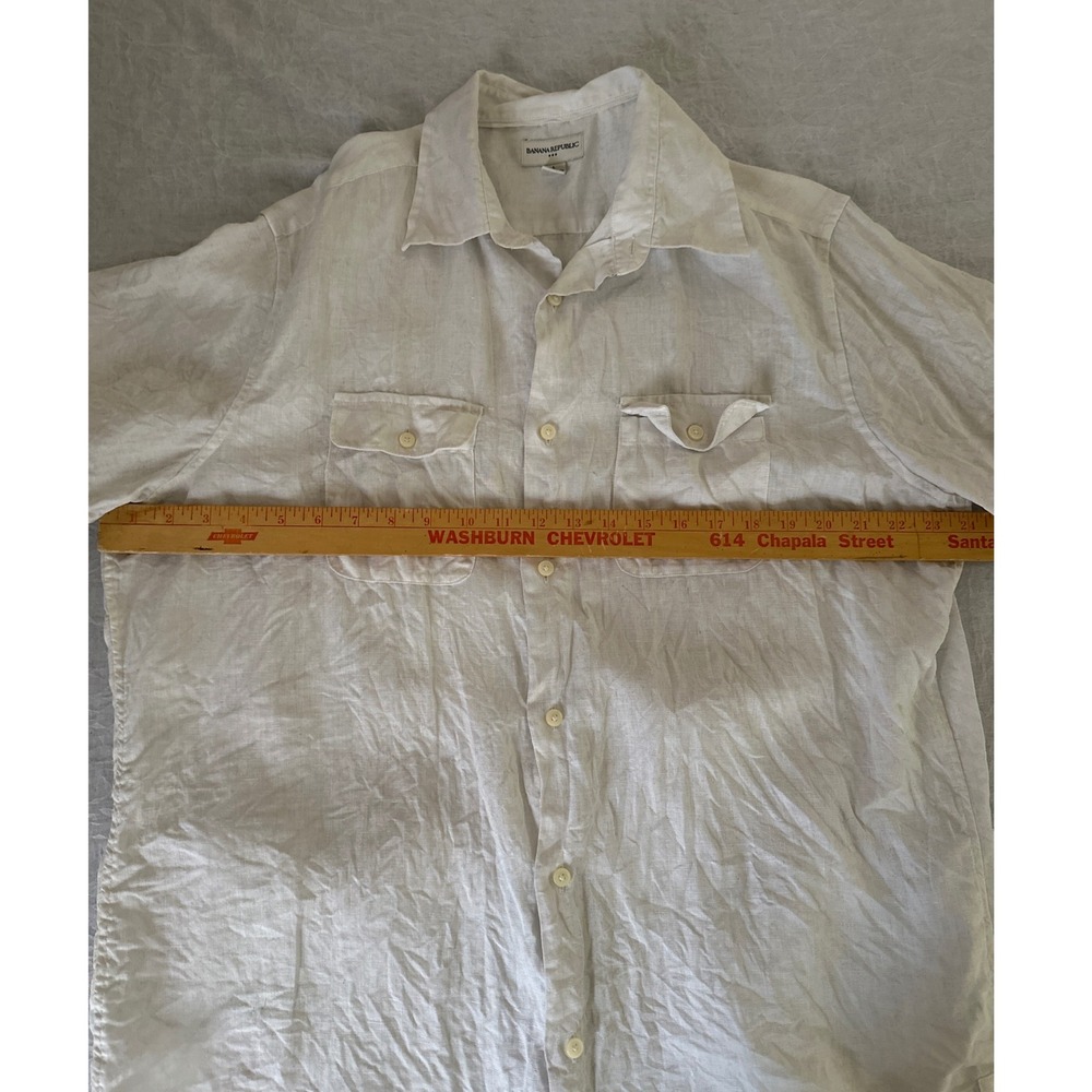 Banana Republic Linen Shirt Button Up Short Sleeve Pockets Men's Large White - Picture 5 of 8